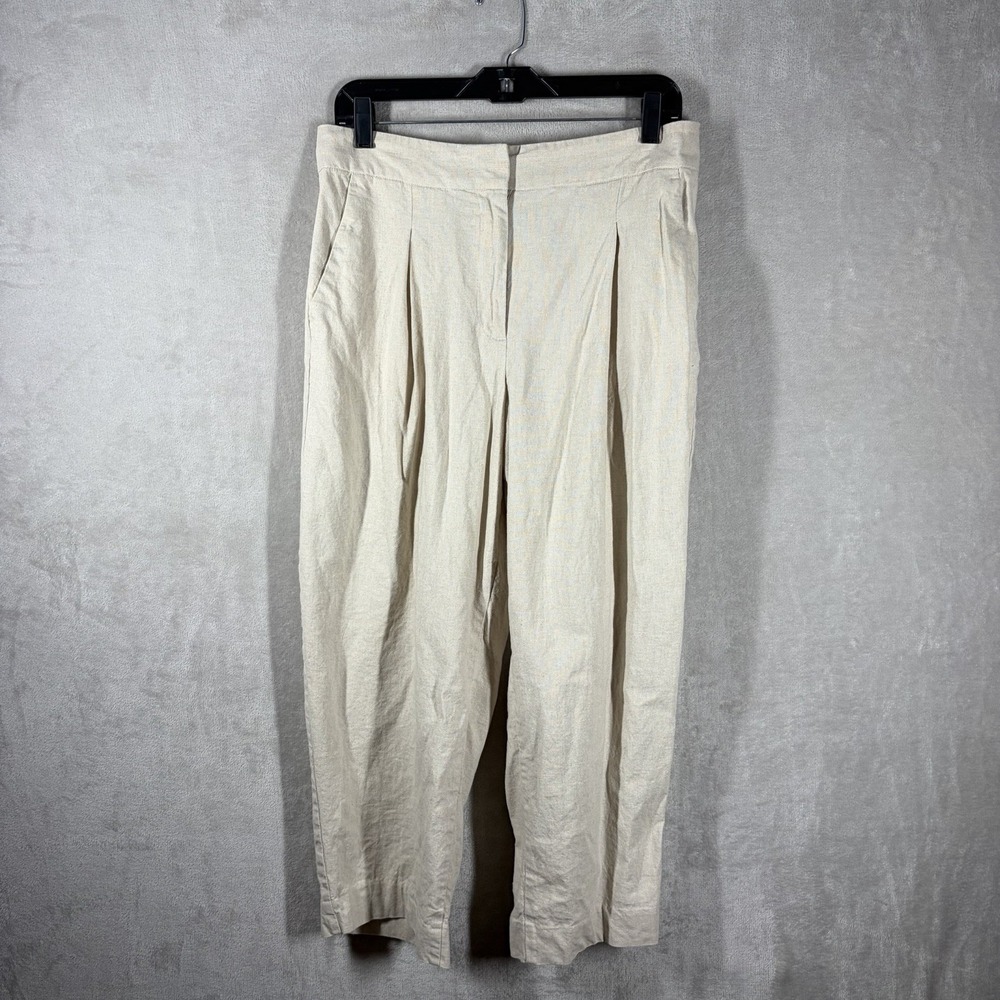 Zara Linen Blend Wide Leg Cropped Pants Size M Minimalist Chic Coastal Modern